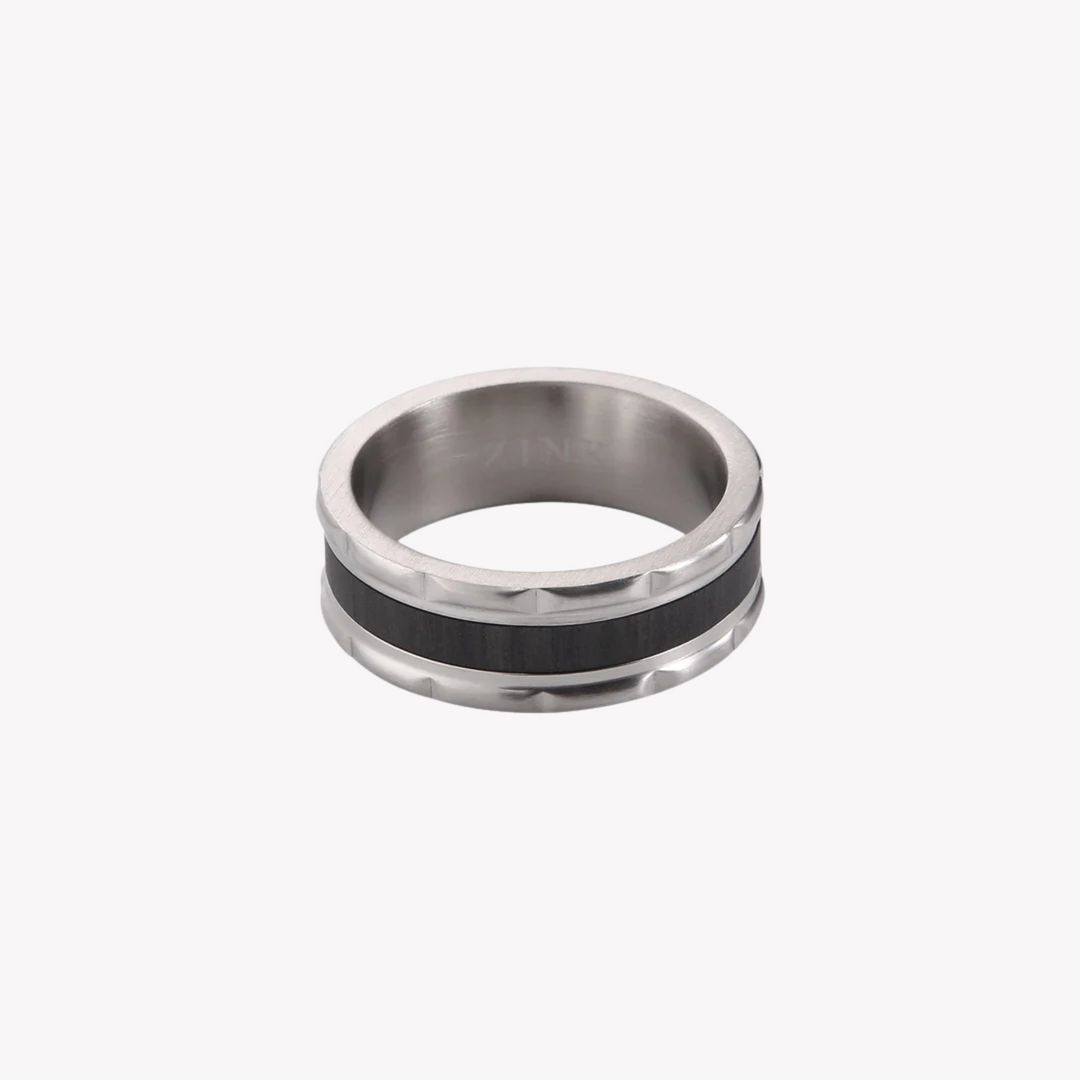 ZINK Men's Silver & Black Stainless Steel Ring | ZJRG027M