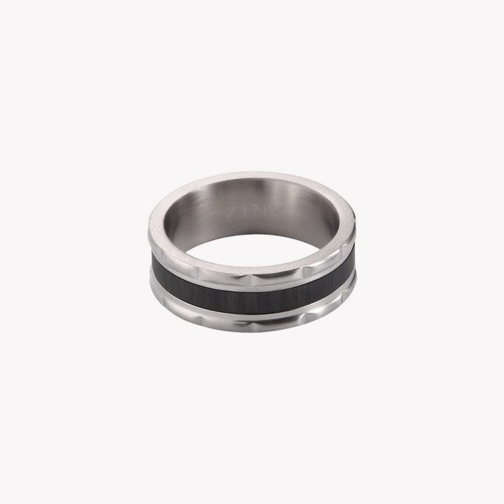 ZINK Men's Silver & Black Stainless Steel Ring | ZJRG027M