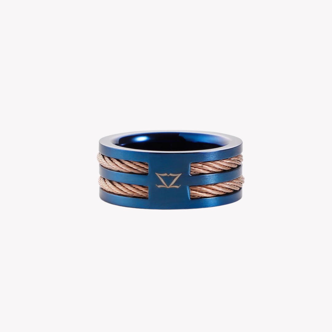 ZINK Men's Blue & Rose Gold Stainless Steel Ring | ZJRG040BLR