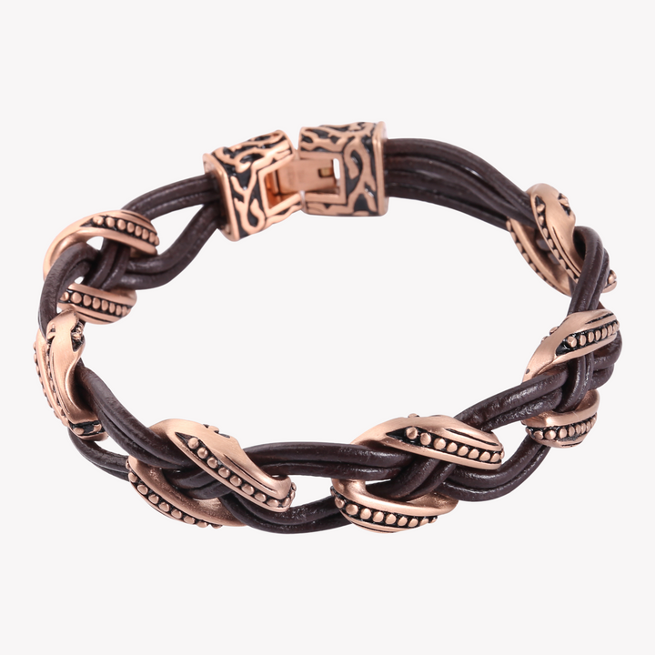 ZINK Men's Brown & Rose Gold Leather & Stainless Steel Bracelet | ZJBC038108