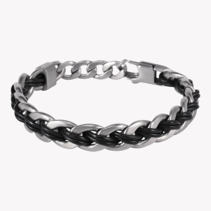 ZINK Men's Silver & Black Stainless Steel & Leather Bracelet | ZJBC008SLB-L