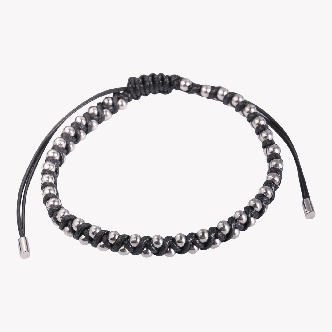 ZINK Men's Black & Silver Leather & Beads Bracelet | ZJBC0432-A