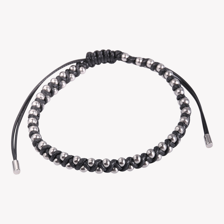 ZINK Men's Black & Silver Leather & Beads Bracelet | ZJBC0432-A