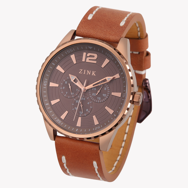 ZINK Men's Rose Gold Leather Watch - Quartz | ZK131G2LS-72
