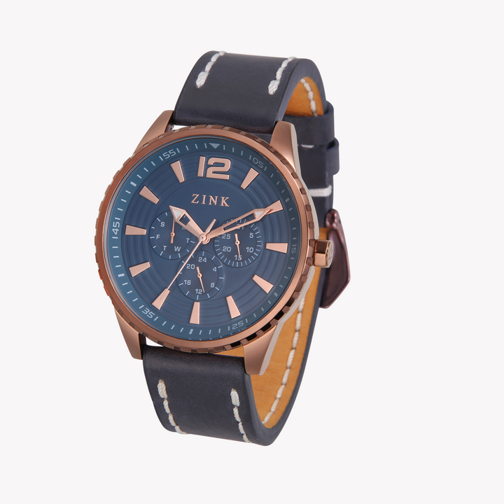 ZINK Men's Rose Gold & Blue Leather Watch | ZK131G2LS-4143