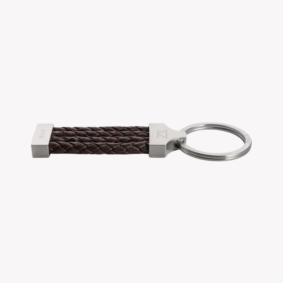 ZINK Keychain - Brown & Silver - Stainless Steel & Leather | ZJKC008BR