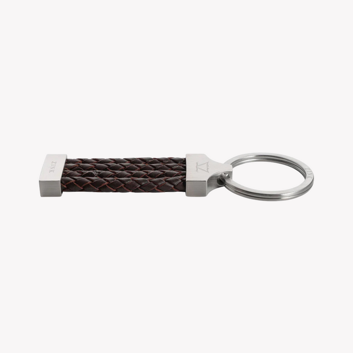ZINK Keychain - Brown & Silver - Stainless Steel & Leather | ZJKC008BR