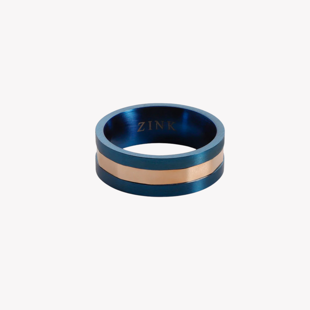 ZINK Men's Blue & Rose Gold Stainless Steel Ring | ZJRG037BL