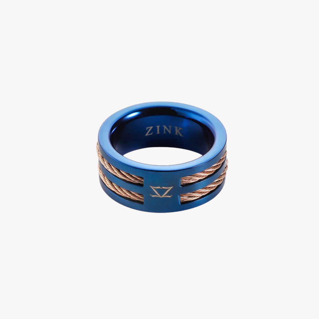 ZINK Men's Blue & Rose Gold Stainless Steel Ring | ZJRG040BLR
