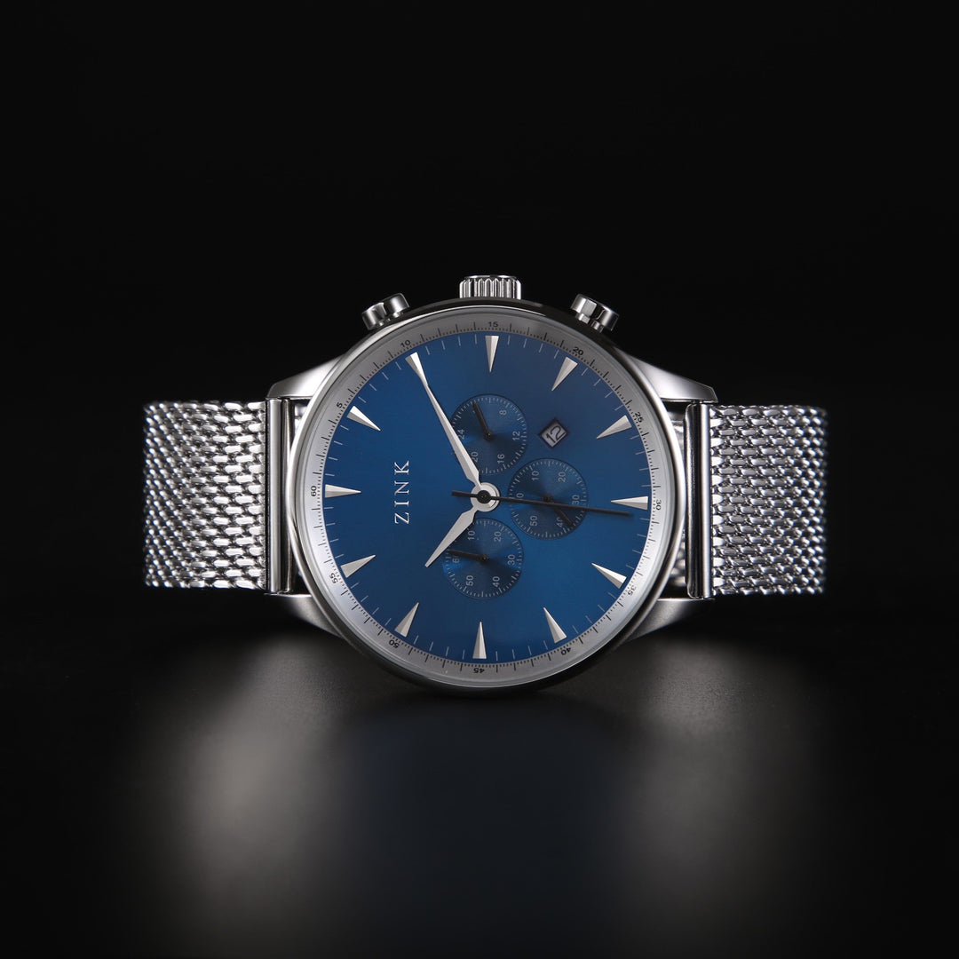 ZINK Men's Silver Stainless Steel & Blue Analog Watch | ZK127G2MS-46