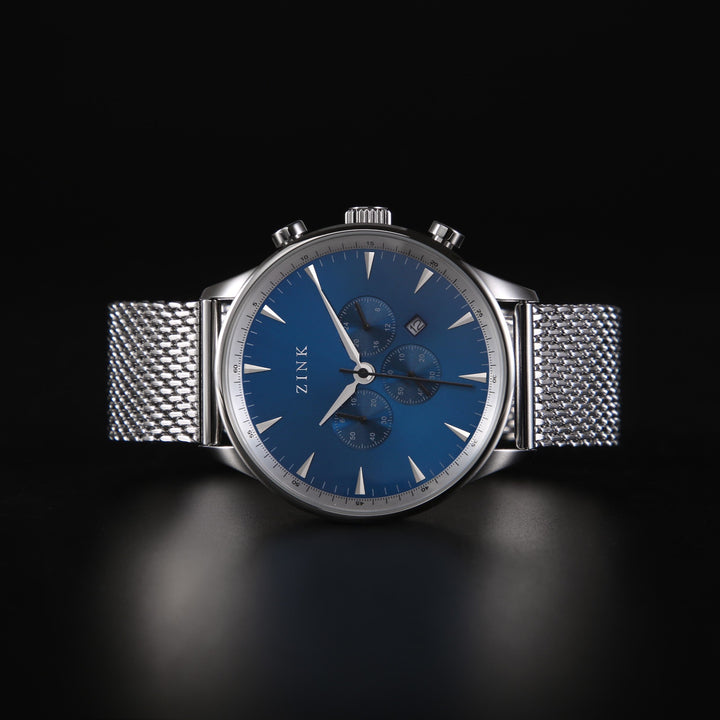 ZINK Men's Silver Stainless Steel & Blue Analog Watch | ZK127G2MS-46