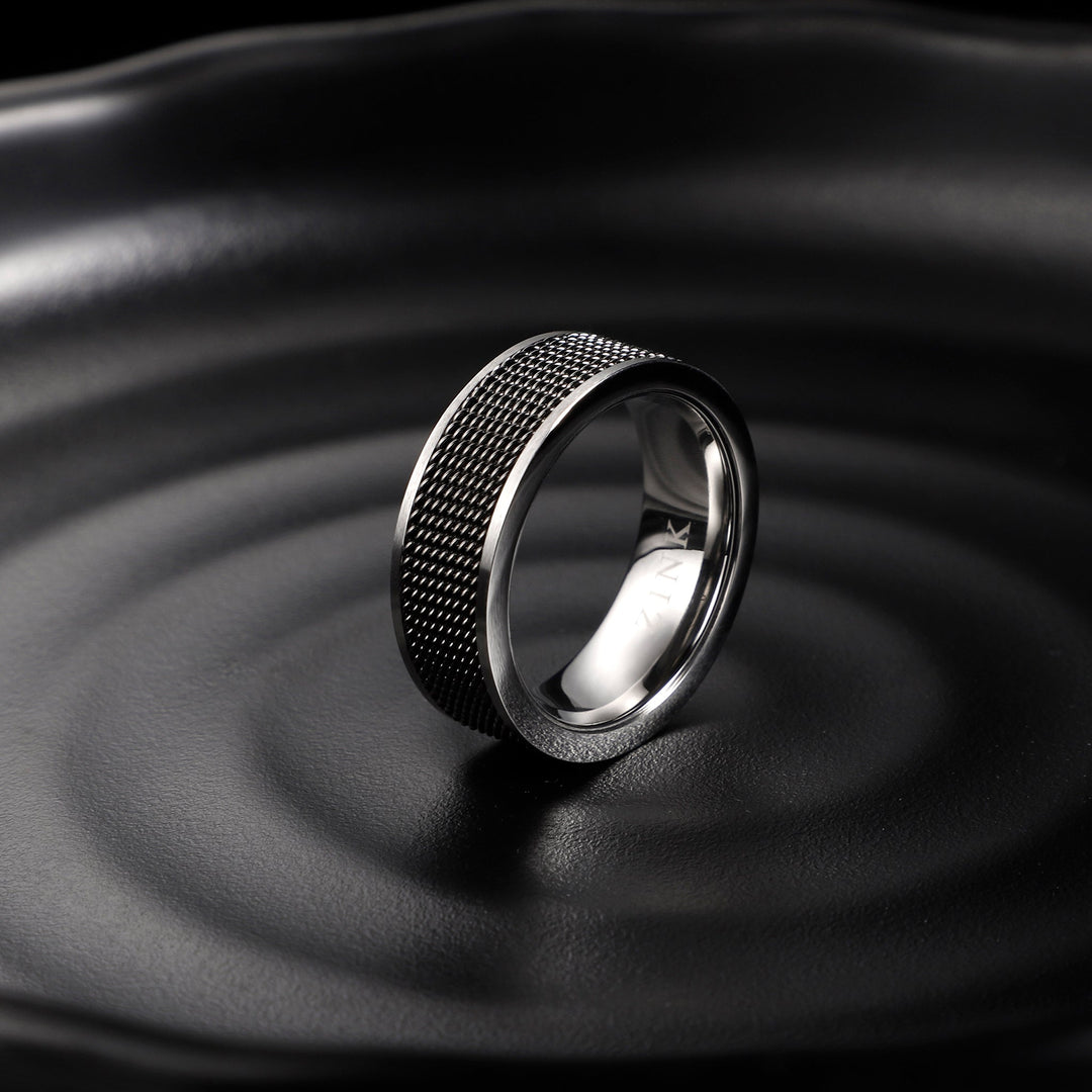ZINK Men's Silver & Black Stainless Steel Ring | ZJRG006SPMG