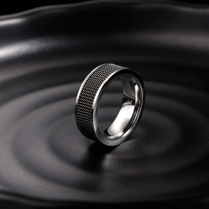 ZINK Men's Silver & Black Stainless Steel Ring | ZJRG006SPMG