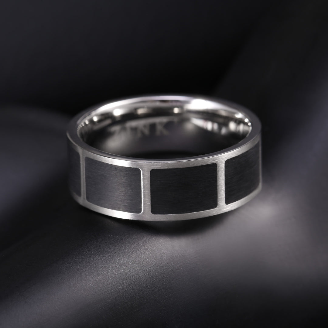 ZINK Men's Silver & Black Stainless Steel Ring | ZJRG009SMB
