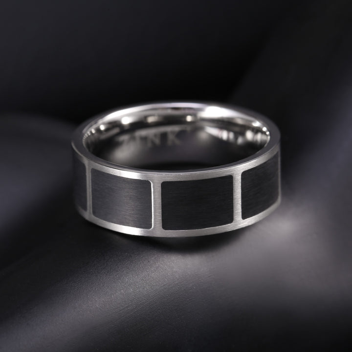 ZINK Men's Silver & Black Stainless Steel Ring | ZJRG009SMB