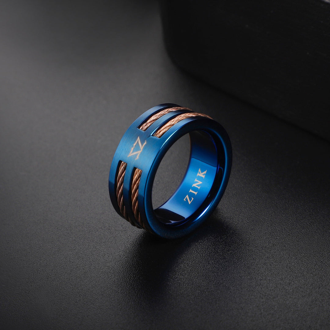ZINK Men's Blue & Rose Gold Stainless Steel Ring | ZJRG040BLR