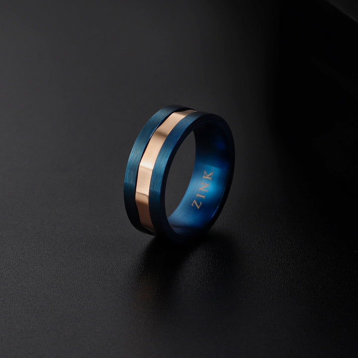 ZINK Men's Blue & Rose Gold Stainless Steel Ring | ZJRG037BL
