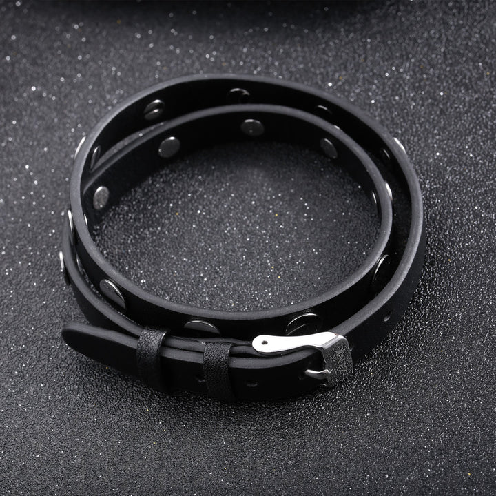 ZINK Men's Black & Silver Leather & Stainless Steel Bracelet | ZJBC031LBP-A