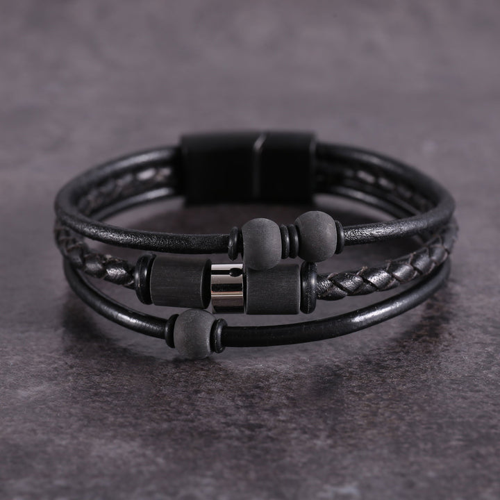 ZINK Men's Black Stainless Steel & Leather Bracelet | ZJBC0412