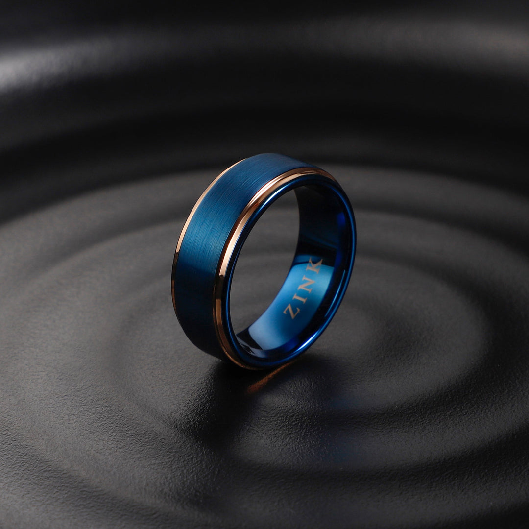 ZINK Men's Blue & Rose Gold Stainless Steel Ring | ZJRG030TBL