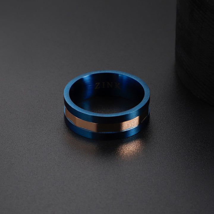 ZINK Men's Blue & Rose Gold Stainless Steel Ring | ZJRG037BL