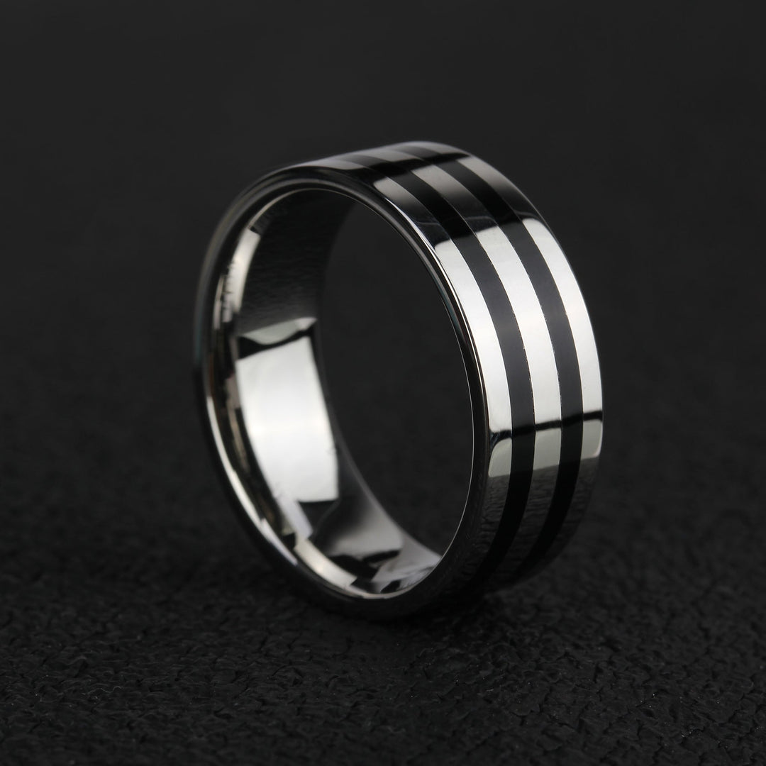 ZINK Men's Silver & Black Stainless Steel Ring | ZJRG005SPB