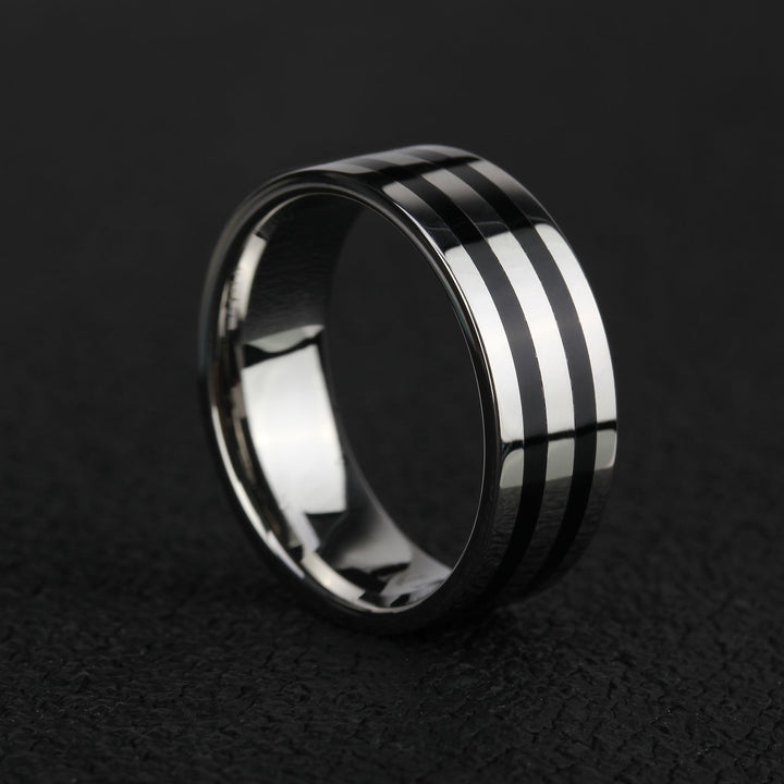 ZINK Men's Silver & Black Stainless Steel Ring | ZJRG005SPB