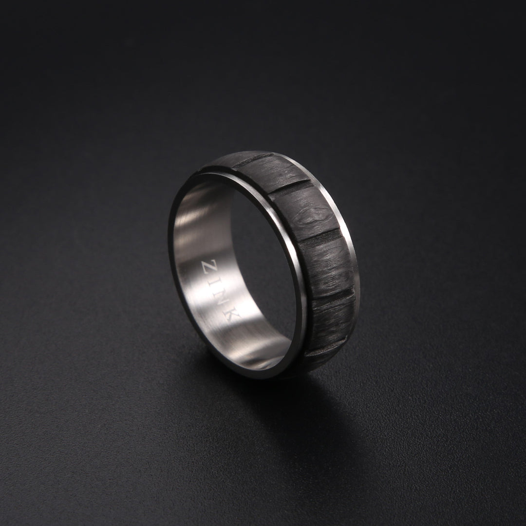 ZINK Men's Silver & Black Stainless Steel Ring | ZJRG028S