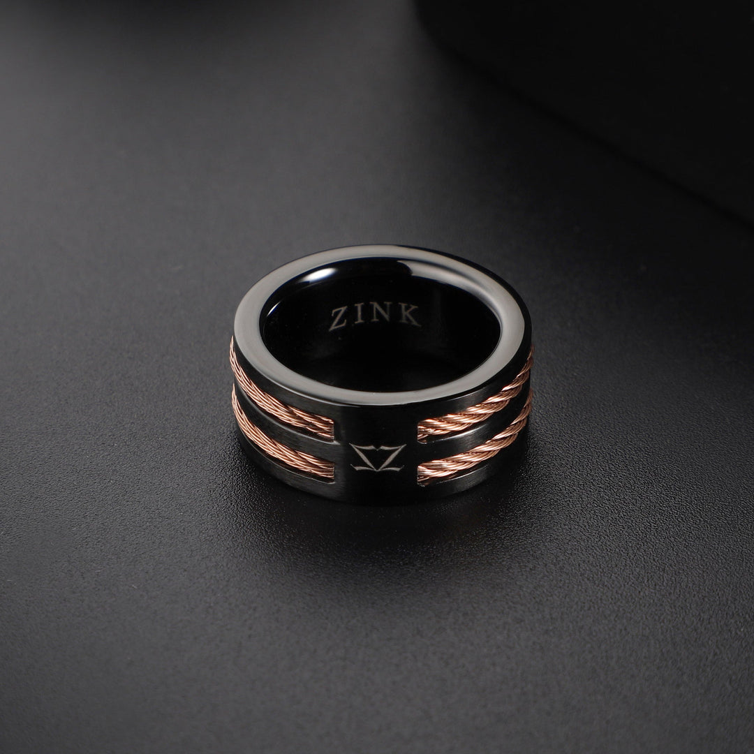 ZINK Men's Rose Gold & Black Stainless Steel Ring | ZJRG040RG