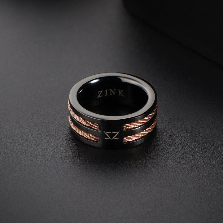ZINK Men's Rose Gold & Black Stainless Steel Ring | ZJRG040RG