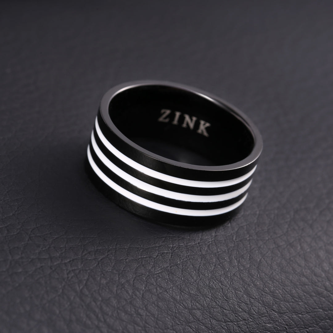 ZINK Men's Black & White Stainless Steel & Tungsten Ring | ZJRG003SPBW