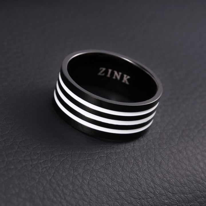 ZINK Men's Black & White Stainless Steel & Tungsten Ring | ZJRG003SPBW
