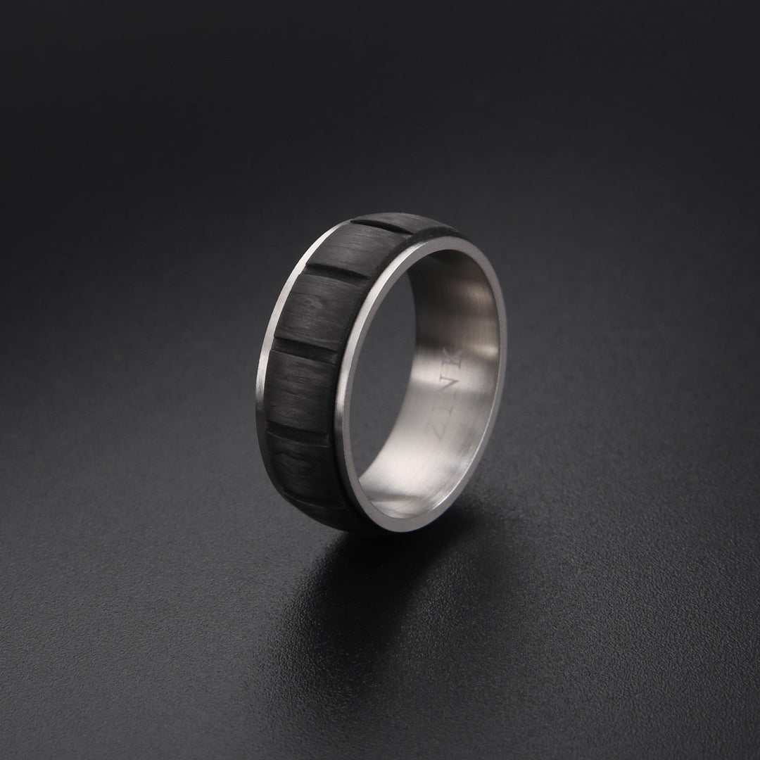 ZINK Men's Silver & Black Stainless Steel Ring | ZJRG028S