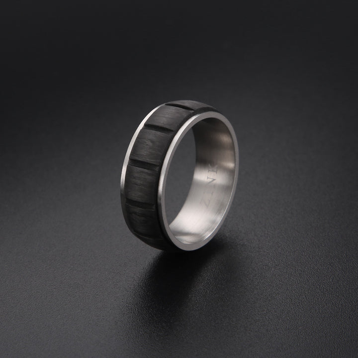 ZINK Men's Silver & Black Stainless Steel Ring | ZJRG028S