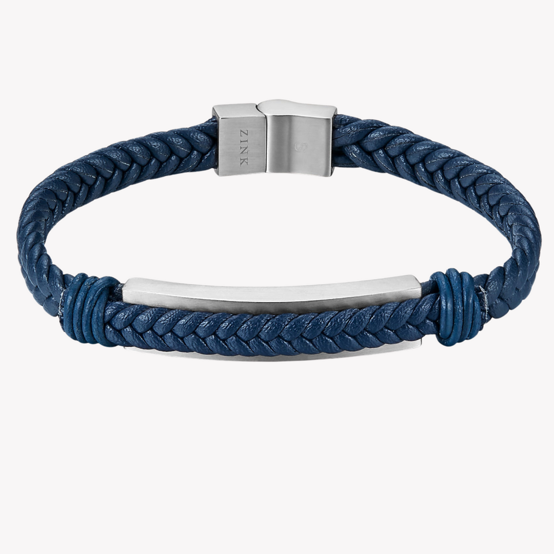 ZINK Men's Blue & Silver Stainless Steel & Leather Bracelet | ZJBC028SCLBL