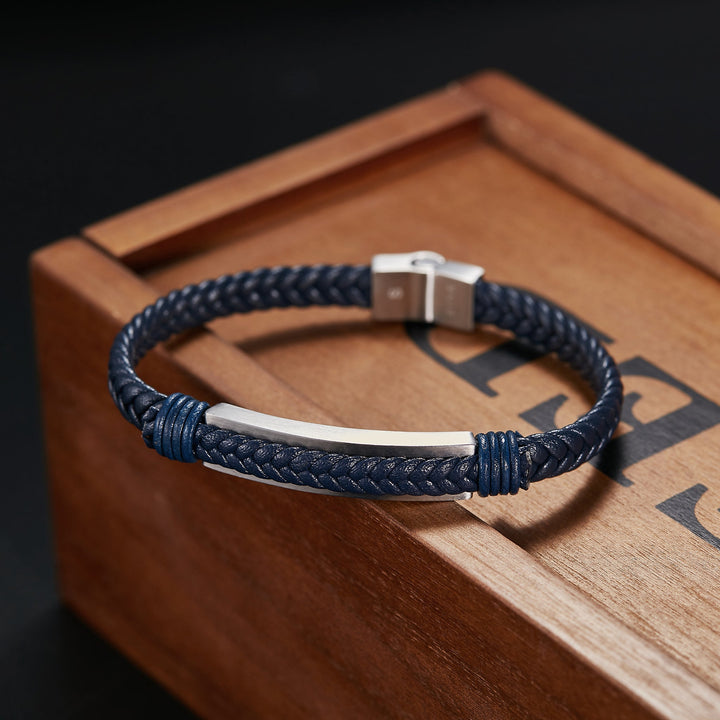 ZINK Men's Blue & Silver Stainless Steel & Leather Bracelet | ZJBC028SCLBL