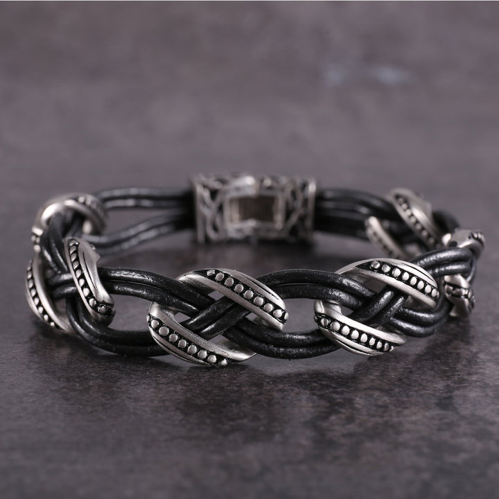 ZINK Men's Black & Silver Stainless Steel & Leather Bracelet | ZJBC0383