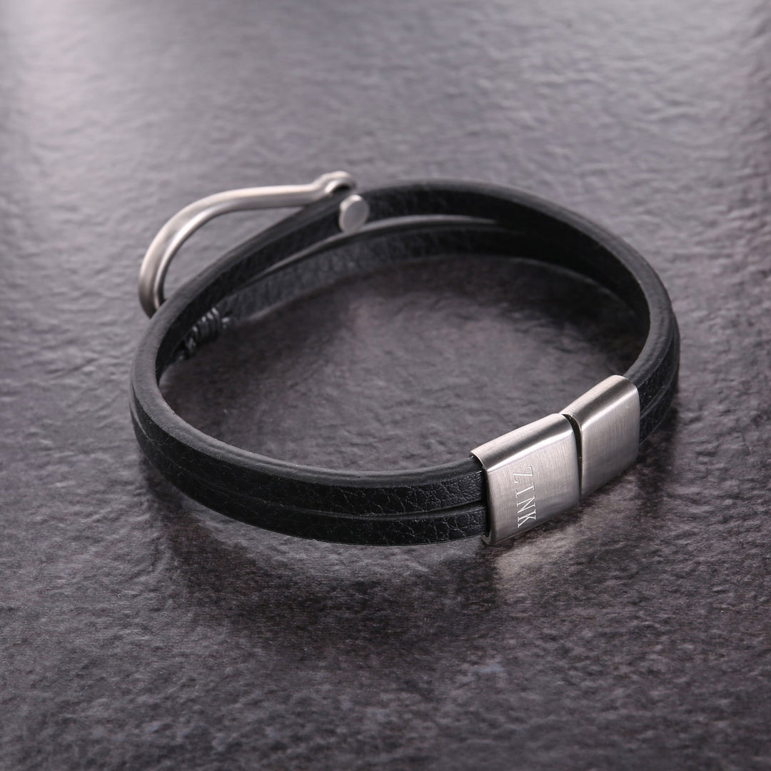 ZINK Men's Black & Silver Leather & Stainless Steel Bracelet | ZJBC0403