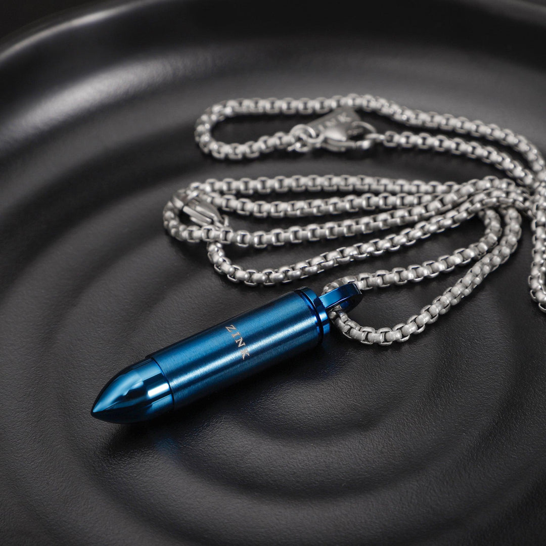 ZINK Men's Stainless Steel Necklace - Silver & Blue | ZJPD015BL