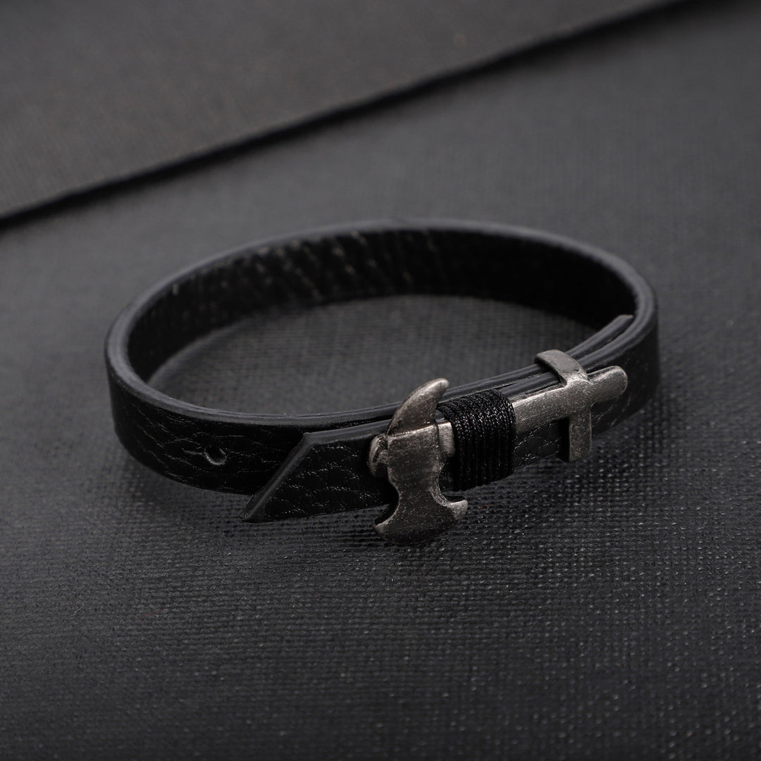 ZINK Men's Black Stainless Steel & Leather Bracelet | ZJBC045B
