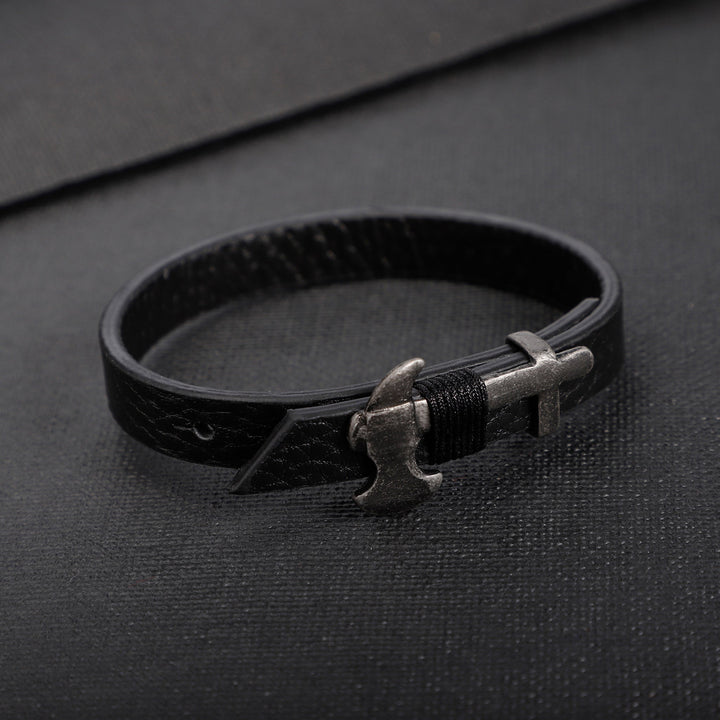 ZINK Men's Black Stainless Steel & Leather Bracelet | ZJBC045B