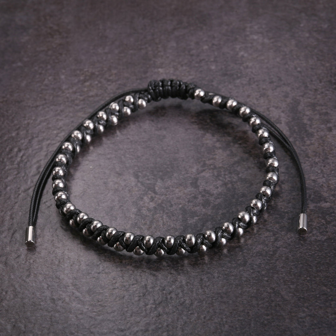 ZINK Men's Black & Silver Leather & Beads Bracelet | ZJBC0432-A