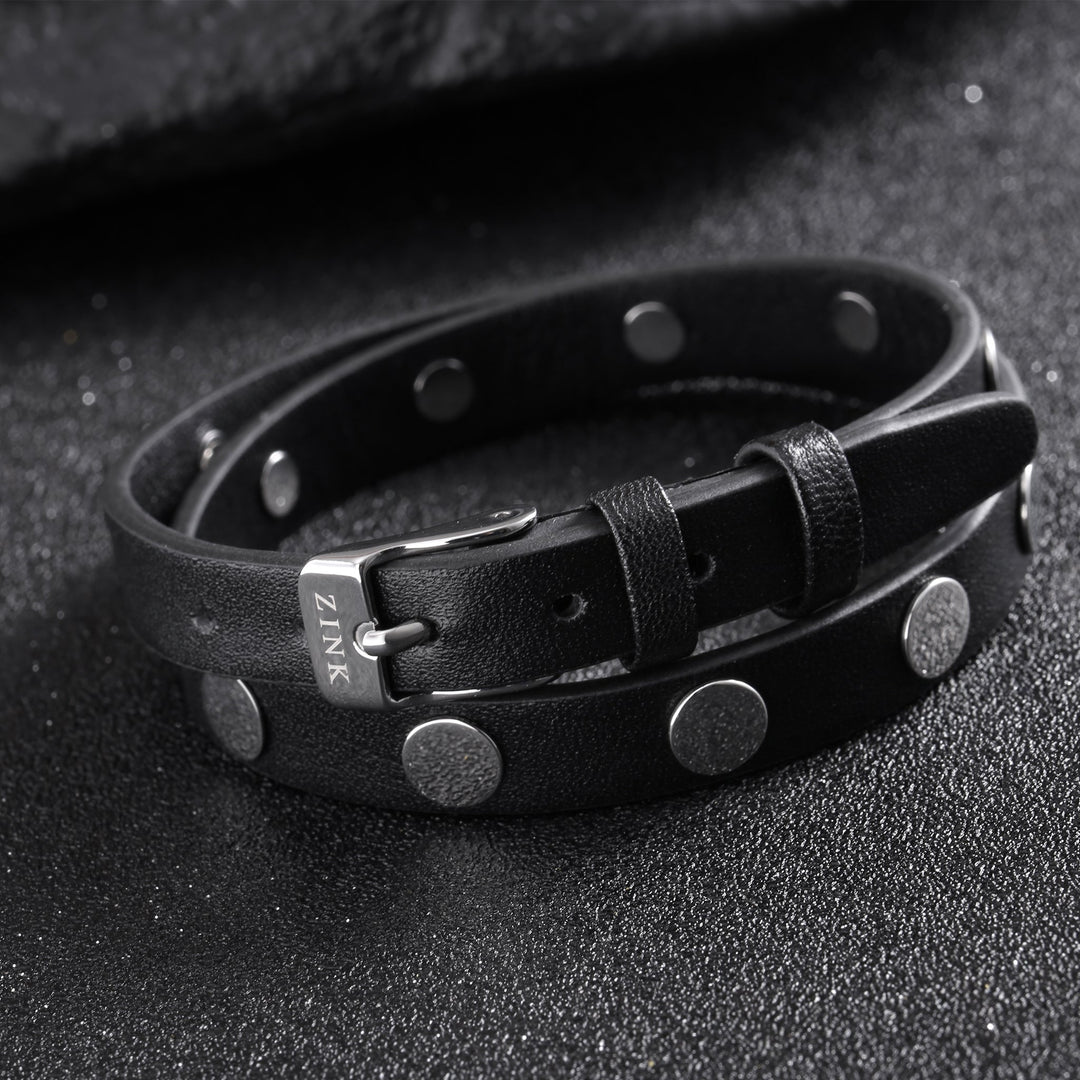 ZINK Men's Black & Silver Stainless Steel & Leather Bracelet | ZJBC032LBP-A