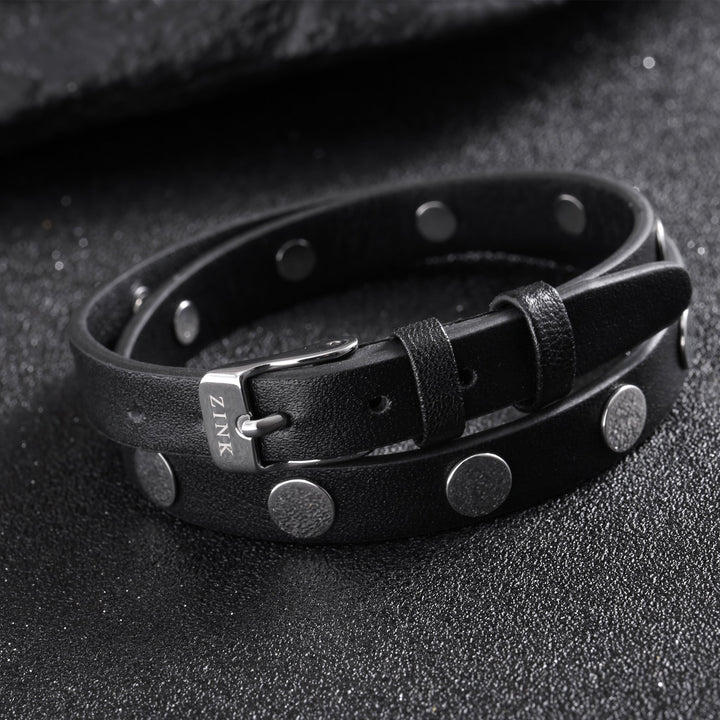 ZINK Men's Black & Silver Stainless Steel & Leather Bracelet | ZJBC032LBP-A