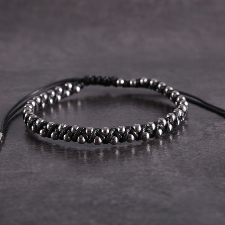 ZINK Men's Black & Silver Leather & Beads Bracelet | ZJBC0432-A
