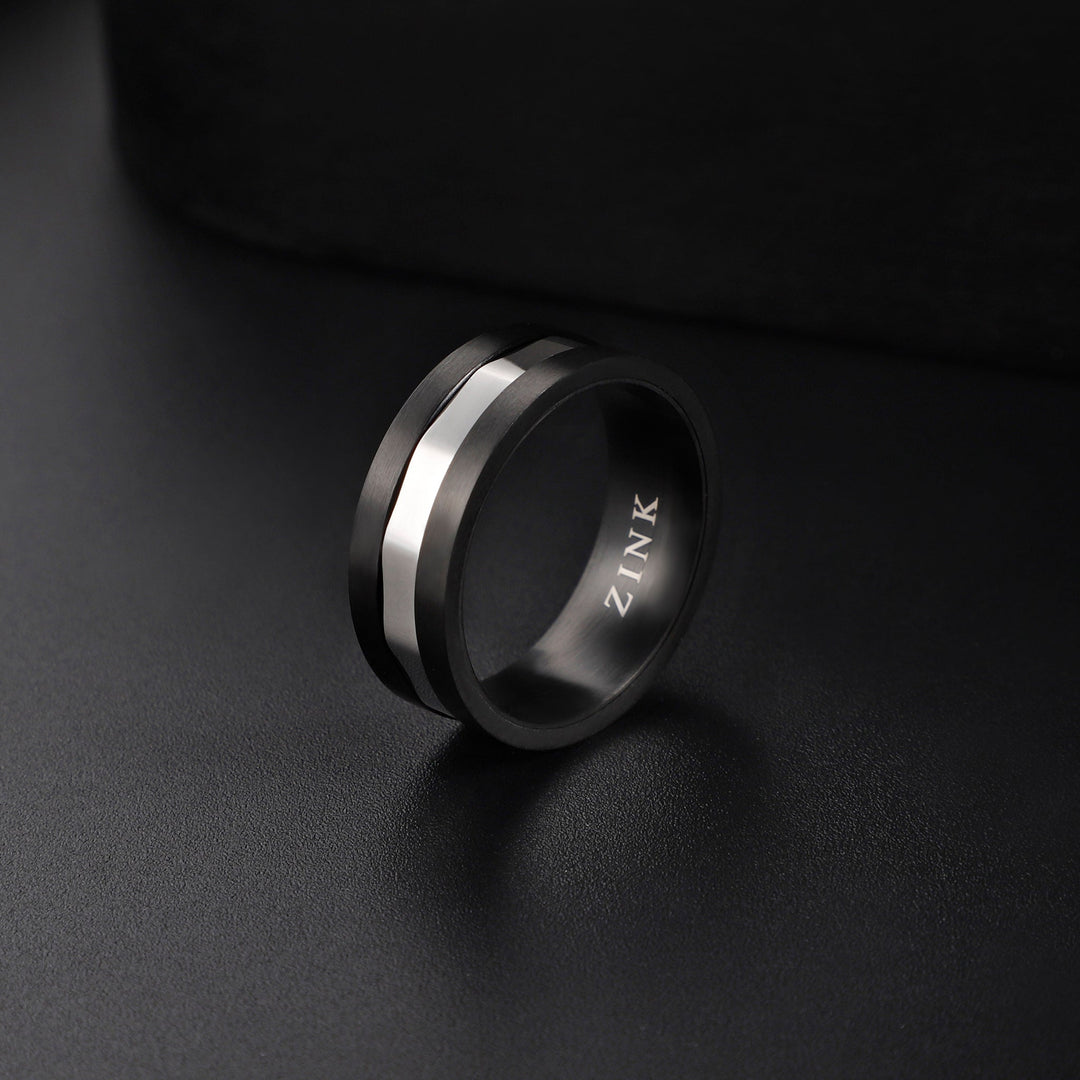 ZINK Men's Black & Silver Stainless Steel Ring | ZJRG037S