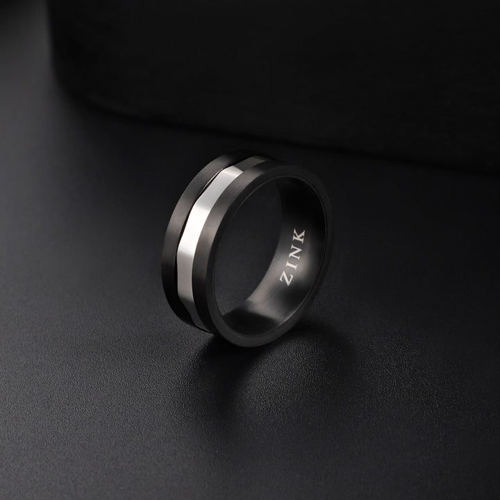 ZINK Men's Black & Silver Stainless Steel Ring | ZJRG037S