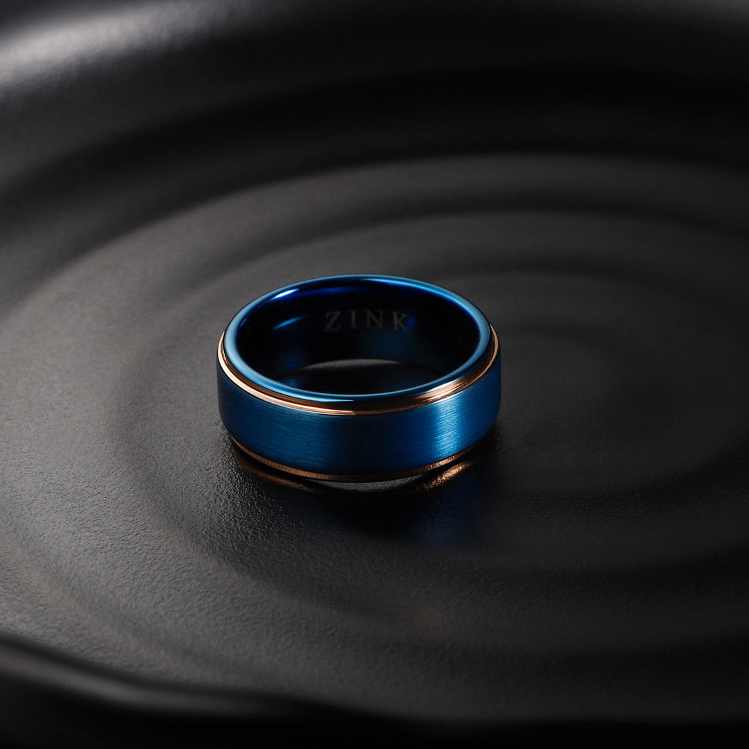 ZINK Men's Blue & Rose Gold Stainless Steel Ring | ZJRG030TBL