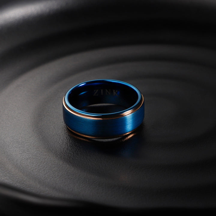ZINK Men's Blue & Rose Gold Stainless Steel Ring | ZJRG030TBL