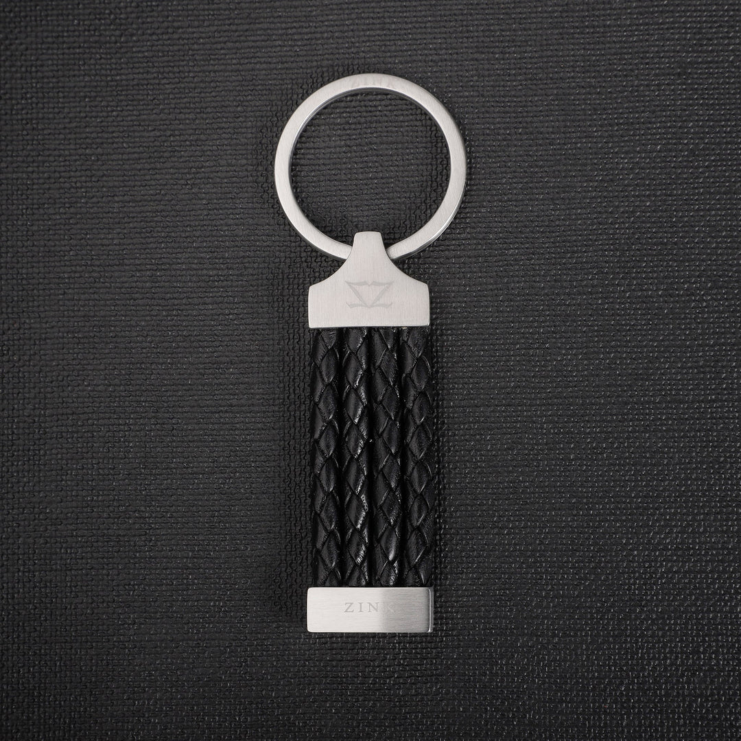 ZINK Keychain - Silver & Black - Stainless Steel & Leather | ZJKC008B